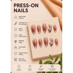 Nude‑Coffee Gradient Long Almond Press‑On Nails, Luxury 3D Rhinestone Elegant Gentle False Nails
